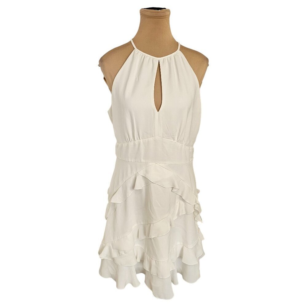 Parker White Mini Ruffle Back Tie Dress Sz 8
